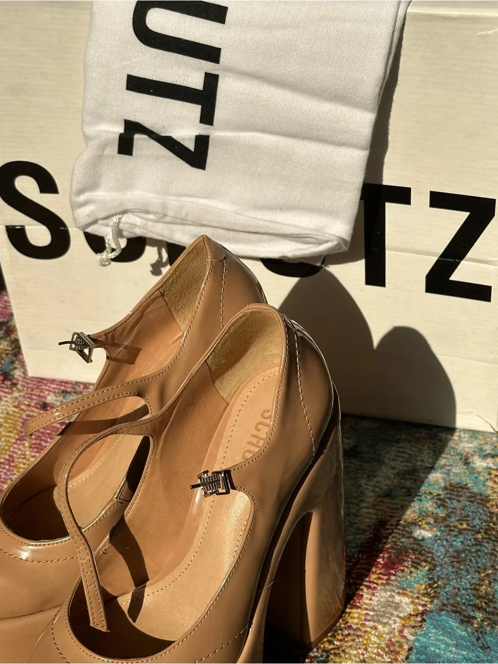 SCHUTZ Zayne Nude Patent Leather Platform Block Heel Pumps – Women’s Size 7